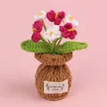 Charming handmade crochet flower pot with pink and white blossoms in a brown base. - Gradient Rose Red-Forget-Me-Not (Brown Small Vase)
