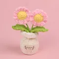 Handmade pink crocheted sunflower bonsai ornament in a white pot for home decoration - Pink-2 Heads Daisy (White Small Vase)