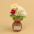 Handmade knitted potted flowers with colorful lily of the valley and tulips. - White Yellow-Lily Of The Valley (Brown Small Vase)