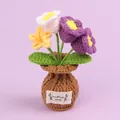 Handmade crochet purple and yellow flower potted ornament featuring a cozy knitted pot - White Purple-Lily Of The Valley (Brown Small Vase)