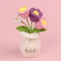 Hand-knitted pink and purple tulip potted plant ornament with a special Handmade label tag - Pink Purple-Lily Of The Valley (White Small Vase)
