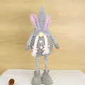 Cute standing Easter rabbit gnome doll with grey felt body and braids for home decoration - Grey Braid Style (Rabbit Gnome)