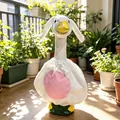 Custom 23-inch white porch goose outfit featuring a pink circle and white bow - White Jumpsuit Dress (Rabbit)