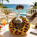Leopard print bikini outfit and sun hat for 23-inch porch goose lawn ornament - Leopard Print Bikini