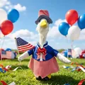 Patriotic Uncle Sam outfit for 23-inch porch goose featuring a striped hat and flags. - Independence Day Flag B
