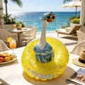 23-inch white goose garden statue wearing sparkly blue bikini and sun hat outfit - Bikini with Swim Ring A