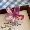 8cm laser iridescent gradient lily flower hair claw clip for women's elegant hairstyles - Pink Gradient
