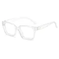 Monture de lunettes carrée transparente moderne avec détails décoratifs dorés. - Monture Transparente