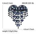Heart-shaped blue rhinestone tassel brooch showing 5.3cm length and 12.0g weight. - Blue (Gun Black-3391-BL)