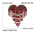 Elegant heart tassel brooch with red rhinestones and 5.3cm x 4.3cm size dimension detail. - Red (Gun Black-3391-RD)