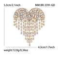 Elegant gold heart tassel brooch with sparkling crystal rhinestones and drop fringes - White (KC Gold-3391-GD)
