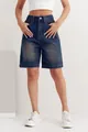 High-waisted dark blue denim bermuda shorts with a wide-leg fit and washed finish. - Nostalgic Blue / 3XL