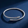 Elegant women's silver stainless steel cable wire bangle bracelet featuring ball end details - Twisted Steel Wire Open Bracelet / Steel Color (44乙-D-9)