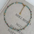 Bohemian colorful crystal beaded necklace with golden lobster clasp - Multicolor-Gold