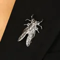 Silver metallic cicada insect statement ring with intricate beetle wing details - Insect Shape Brooch (08) / Bright Silver