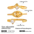 Set van drie verstelbare 18K vergulde roestvrijstalen evil eye ringen met maatgegevens - Driedelige set boze oog V-vorm met strass (JDR0307020)