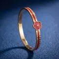 Bracelet élégant en acier inoxydable plaqué or avec motif floral en émail rouge pour femme - Largeur 6mm / Or/Rouge