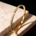 Elegant luxury gold titanium steel bangle with paved zircon crystals for women jewelry - Gold with Zirconia