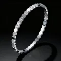 Silver titanium steel bangle featuring honeycomb pattern and inlaid rhinestones for women - 4mm Width / Steel