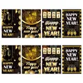 Set of 8 Happy New Year 2027 wine bottle labels in elegant black and gold designs - 8 Pcs/Pack