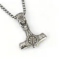 Intricate vintage titanium steel Viking Mjolnir hammer pendant necklace for men with box chain - Thor's Hammer Style
