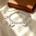 Bracciale a doppio strato in acciaio inossidabile argento con farfalle. - Stile Argento (C9164)