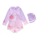 Girls' long-sleeved one-piece swimsuit in purple-pink gradient with fairy print - 2XL (110-120cm, 39-47 Jin) / Purple Pink Gradient Fairy Style (D247-9MZ)