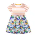 Soft cotton girls' short-sleeve striped dress with colorful rainbow and sun print - 1594 / 6Y (120cm)
