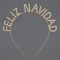 Elegant gold Feliz Navidad rhinestone headband accessory for Christmas holiday parties - Gold (FELIZ NAVIDAD)