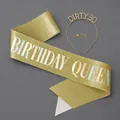 Gold glitter birthday queen sash and dirty 30 rhinestone tiara headband set - Gold Birthday Set (DIRTY 30)