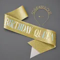 Elegant glitter gold Birthday Queen sash and 50 & Fabulous rhinestone headband set. - Gold Birthday Set (50 & Fabulous)