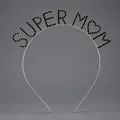 Elegant silver metal headband with black rhinestone SUPER MOM text for party wear - Silver (SUPER MOM)
