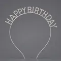 Elegant silver rhinestone HAPPY BIRTHDAY party headband for women and girls' birthday celebration - Silver (HAPPY BIRTHDAY)