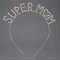 Elegant gold rhinestone headband featuring 'SUPER MOM' script design for Mother's Day parties - Gold (SUPER MOM)