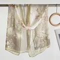 Elegant long lightweight scarf with green floral lotus print for beach sun protection - Plum Mountain Green / 160cm