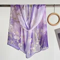 Elegant purple floral long scarf with white blossoms for sun protection and beachwear. - Plum Mountain Purple / 160cm