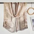Elegant beige and brown floral print long silk scarf with plum blossom design for women - Plum Mountain Coffee / 160cm