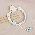Handmade ceramic beaded bracelet with cute cartoon bunny and puppy charms for women - Bubu Style (1772-03) / Blue & White