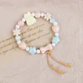 Handmade pastel ceramic beaded bracelet with cute yellow rabbit and flower charms. - Flower Rabbit Style (1772-01) / Multicolor