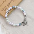 Handmade vintage ceramic beaded bracelet with exquisite butterfly and dragonfly charms - Little Lotus (1800-02) / Purple