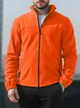 Detailed view of vibrant orange men's polar fleece jacket with full zip and stand collar - S / Orange