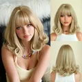 12-inch blonde bob wig with bangs and wavy ends, stylish synthetic hair for women - 14 Inch / Warm Roasted Gold
