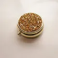 Portable golden round pill box with luxury sparkling brown rhinestone crystal lid - Gold - Gold Gold Rhinestone