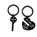 Set portachiavi coppia in acciaio inossidabile nero con design a cuore e chiave - Confezione OPP / Nero