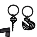 Set di portachiavi per coppie in acciaio inossidabile nero con ciondoli a cuore e chiave - Confezione in scatola / Nero