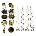 Set decoración Año Nuevo 2027 con espirales colgantes oro y negro y figuras papel - Decoraciones de espirales y tarjetas de Año Nuevo (Y-00021)