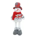 Niedliche Weihnachts-Schneemann-Plüschpuppe mit Teleskopbeinen und rotem Strickpullover - Einziehbarer Weihnachtsschneemann