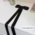 Elegant black satin bow hair clip with 45cm long flowing ribbons for women - Hair Bow / Black 45cm