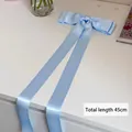 Elegant light blue satin bow hair clip featuring long streamers, 45cm total length - Hair Bow / Blue 45CM