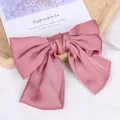 Elegant pink satin large bow hair clip with a premium silky smooth texture for women. - Bean Paste Pink Duckbill Clip